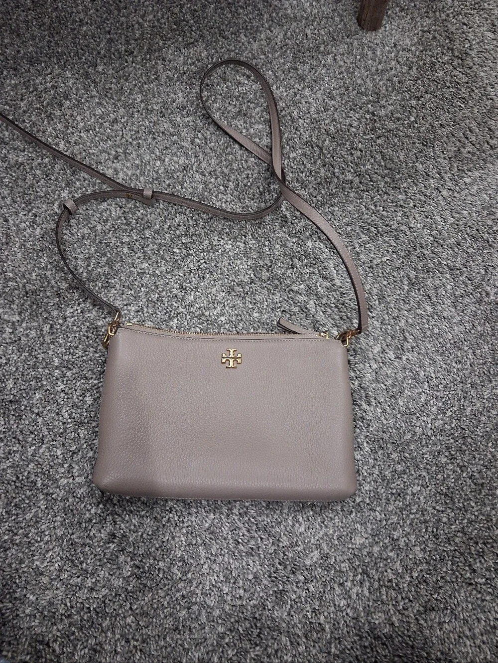 Tory Burch Mercer Pebbled Zip Top Crossbody Bag In Gray/taupe Color
